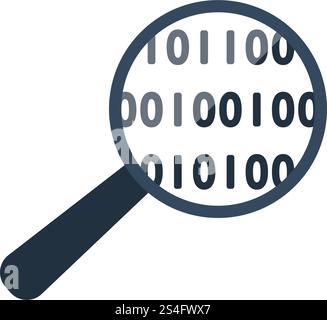 Data Analysing Icon. Magnifying Glass With Binary Code. Flat color design. Data series. Vector illustration. Stock Vector