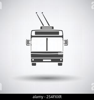 Trolleybus icon front view on gray background, round shadow. Vector illustration. Stock Vector