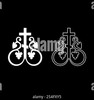 Cross vine Cross monogram Symbol secret communion sign Religious cross anchors icon set white color vector illustration flat style simple image Stock Vector