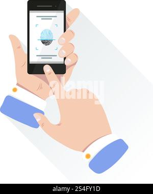 Fingerprint for personal identification for unlock smartphone. Biometric vector illustrations. Identification finger smartphone. Fingerprint for personal identification for unlock smartphone. Biometric vector illustrations Stock Vector