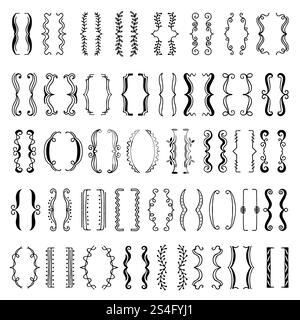 Hand drawn vector illustrations of square brackets in different styles. Bracket collection doodle, hand drawn curve brackets for message. Hand drawn vector illustrations of square brackets in different styles Stock Vector