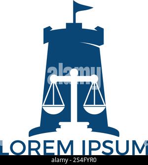 Fort and Scale of justice icon logo design. Law firm, lawyer or law office symbol. Stock Vector