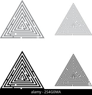 Triangular labyrinth Maze conundrum Labyrinth conundrum icon set black grey color vector illustration flat style simple image Stock Vector