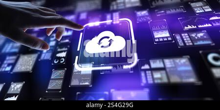 Cloud Computing Enabling Scalable Data Storage and Access, projection on a virtual screen, Business and Technology Concept. Stock Photo