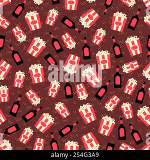 Popcorn and caramel topping seamless pattern - popcorn pattern. Vector illustration. Popcorn and caramel topping seamless pattern Stock Vector
