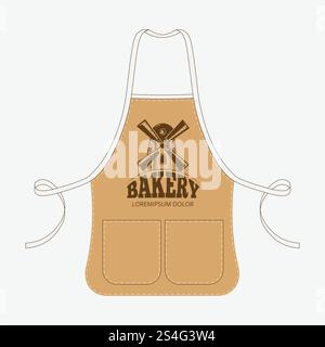 Vintage baker apron with mill emblem template. Logo bakery shop, vector illustration. Vintage baker apron with mill emblem Stock Vector