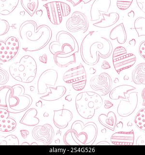 Ballpoint pen hand drawing hearts seamless pattern background. Vector illustration. Ballpoint pen drawing hearts seamless pattern Stock Vector