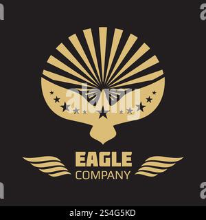 Vector heraldic golden eagle logo on black background. Vector illustration. Vector heraldic eagle logo on black background Stock Vector