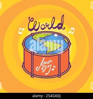 Drum music day concept background. Hand drawn illustration of drum music day vector concept background for web design. Drum music day concept background, hand drawn style Stock Vector