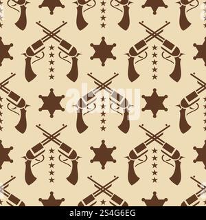 Vintage western seamless pattern with colts and sheriff star. Vector illustration. Western seamless pattern with colts and sheriff star Stock Vector