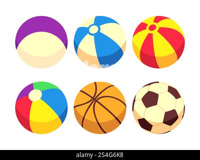 Sport and toy balls icons isolated on white. Colored ball, vector illustration. Sport and toy balls icons isolated on white Stock Vector