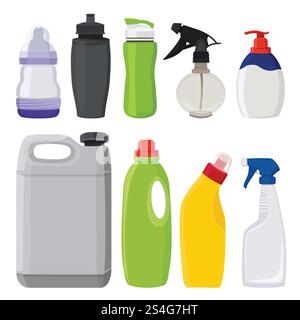 Different types of bottles. Vector pictures in cartoon style. Bottle and container collection illustration. Different types of bottles. Vector pictures in cartoon style Stock Vector