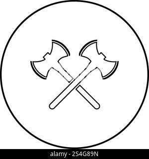 Two double-faced viking axes icon outline black color vector in circle round illustration flat style simple image Stock Vector