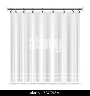 Realistic shower curtains vector template for bathroom interior. Curtain for bathroom and shower interior illustration. Realistic shower curtains vector template for bathroom interior Stock Vector
