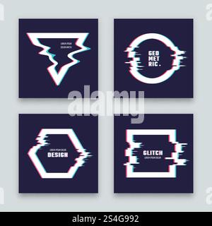 Trendy minimalist abstract vector design with glitched geometric shapes. Brand image poster collection with abstract glitch effect illustration. Trendy minimalist abstract vector design with glitched geometric shapes. Brand image poster collection Stock Vector