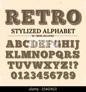 Vintage typography vector font. Decorative retro alphabet. Old western style letters and numbers. Illustration of alphabet typography, vintage calligraphy letters and numbers. Vintage typography vector font. Decorative retro alphabet. Old western style letters and numbers Stock Vector