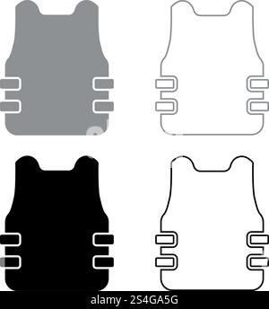 Bullet-proof vest flak jacket icon set black grey color vector illustration flat style simple image Stock Vector