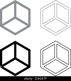 Abstract cube shape Hexagon box icon set black grey color vector illustration flat style simple image Stock Vector