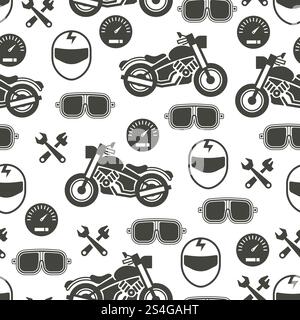 Monochromic pattern with motorcycle speed accessories - moto seamless pattern. Vector illustration. Pattern with motorcycle speed - moto seamless pattern Stock Vector
