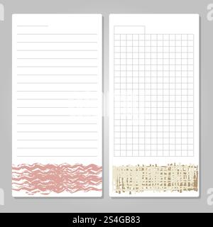 Notebook page templates with grunge decor - paper for notes, memos, checklist. Vector illustration. Notebook page templates with paper for notes, memos, checklist Stock Vector