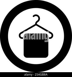Towel on hanger Hanger towel Clothes hanger with hanging towel icon in circle round black color vector illustration flat style simple image. Towel on hanger Hanger towel Clothes hanger with hanging towel icon in circle round black color vector illustration flat style image Stock Vector