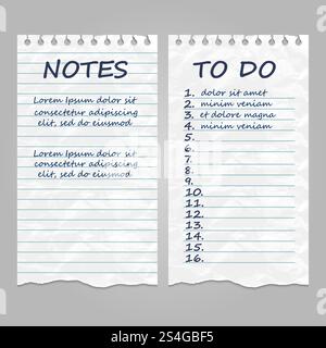 Ripped vintage paper pages for notes and to do list. Remember message ...