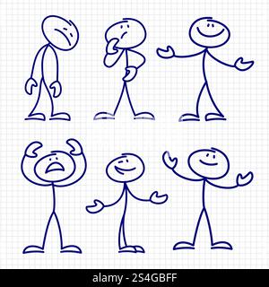 Simple hand drawn stick figures set vector. Figure stick drawing sketch character illustration. Simple hand drawn stick figures set vector Stock Vector