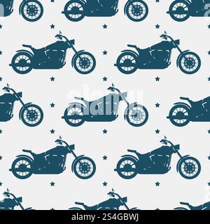 Sport motorbike silhouette and stars seamless pattern - motorcycle seamless texture design. Vector illustration. Sport motorbike silhouette and seamless pattern - motorcycle seamless texture design Stock Vector