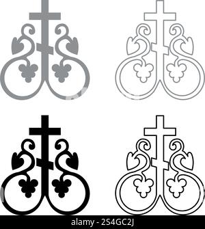 Cross vine Cross monogram Symbol secret communion sign Religious cross anchors icon set black grey color vector illustration flat style simple image Stock Vector