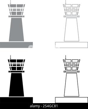 Airport control tower Control tower air traffic icon set black grey color vector illustration flat style simple image Stock Vector