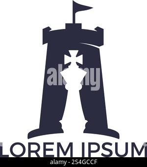 Fort chess vector logo design concept. Chess knights and castle tower logo design. Stock Vector
