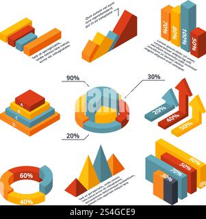 Vector isometric diagrams for business infographic. Illustration of graphic and chart info. Vector isometric diagrams for business infographic Stock Vector