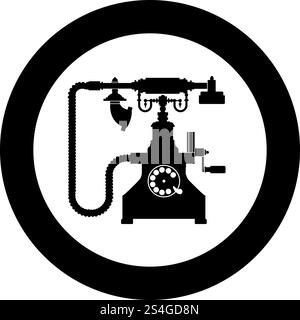 Vintage telephone retro rotary plate Antique phone Old phone Retro phone Rarity telephone Vintage phone Antique telephone Rarity phone icon in circle round black color vector illustration flat style simple image. Vintage telephone retro rotary plate Antique phone Old phone Retro phone Rarity telephone Vintage phone Antique telephone Rarity phone icon in circle round black color vector illustration flat style image Stock Vector