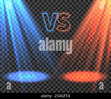 Versus battle futuristic screen with blue and red glow rays vector illustration. VS battle game, match boxing and fight duel. Versus battle futuristic screen with blue and red glow rays vector illustration Stock Vector