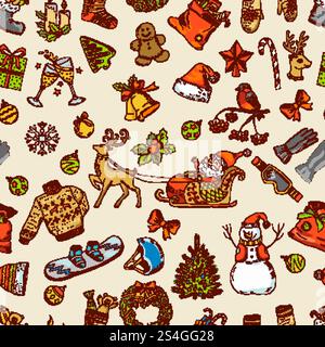 Holidays funny pictures. Vector seamless pattern with christmas icons. Xmas and new yeat background illustration. Holidays funny pictures. Vector seamless pattern with christmas icons Stock Vector