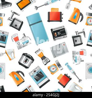 Vector seamless pattern with Household appliances blender and microwave, toaster and cooker, kettle and extractor illustration. Vector seamless pattern with Household appliances Stock Vector