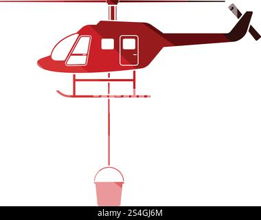 Fire service helicopter icon. Flat color design. Vector illustration. Stock Vector
