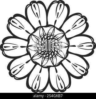 Simple flower head top view, doodle style flat vector outline ...