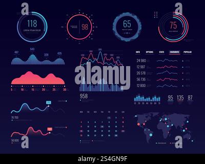 Network Screen Intelligent technology hud vector interface. Network management data ...
