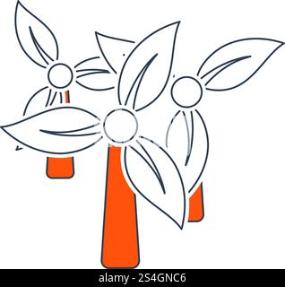 Wind Mill With Leaves In Blades Icon. Thin Line With Red Fill Design. Vector Illustration. Stock Vector