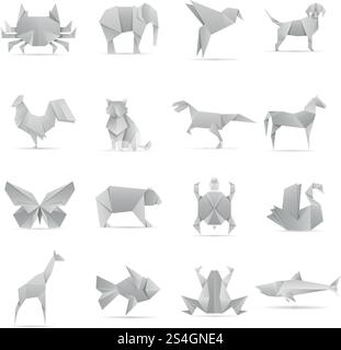 Asian creative origami animals vector collection. Animal geometric toy papers illustration. Asian creative origami animals vector collection Stock Vector