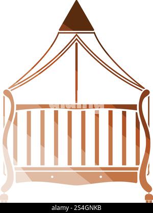 Crib with canopy icon. Flat color design. Vector illustration. Stock Vector