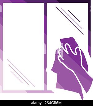 Hand wiping window icon. Flat color design. Vector illustration. Stock Vector