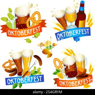 Oktoberfest banner set. Isometric set of Oktoberfest vector banner for web design isolated on white background. Oktoberfest banner set, isometric style Stock Vector