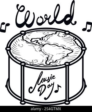Live drum music day concept background. Hand drawn illustration of live drum music day vector concept background for web design. Live drum music day concept background, hand drawn style Stock Vector