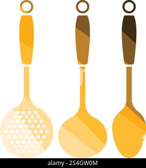 Ladle set icon. Flat color design. Vector illustration. Stock Vector