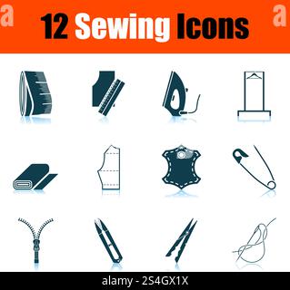 Sewing Icon Set. Shadow Reflection Design. Vector Illustration. Stock Vector