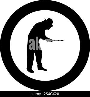 Beekeeper holding honeycomb plank Apiarist icon in circle round black color vector illustration flat style simple image. Beekeeper holding honeycomb plank Apiarist icon in circle round black color vector illustration flat style image Stock Vector