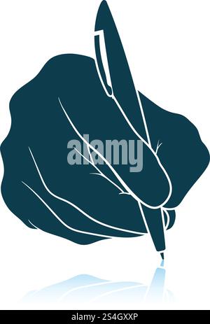 Hand with pen icon. Shadow reflection design. Vector illustration. Stock Vector