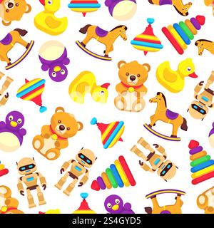 Popular baby toys seamless pattern. Vector background toy kids pattern illustration. Popular baby toys seamless pattern Stock Vector